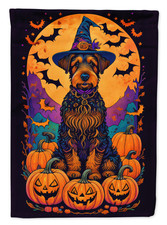 Caroline’s Treasures Witchy Halloween House Flag 28x40 Airedale Terrier picture