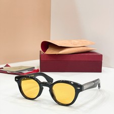 Jacques Marie Mage Clemens Round Sunglasses Black Yellow Lens 46-25 New Case picture