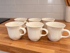 Vintage Pfaltzgraff Filigree Coffee Mug Tea Cup Stoneware White Set of 6 picture