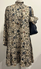 TUCKERNUCK Floral Mock Neck Ruffle Button Long Sleeve Dress L Cotton Blend picture