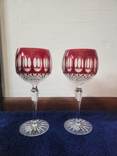 Vintage Godinger King Louis Ruby Red Cut to Clear Crystal Hock Wine Glasses Pair picture