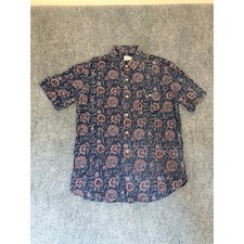 Faherty Brand Mens Navy Blue Floral Paisley Short Sleeve Coast Shirt Sz M picture
