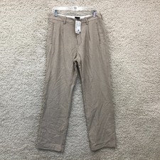 NEW H&M Dress Pants 30x30 Mens Beige Linen Blend Relaxed Fit Pleated Trousers picture