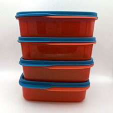 Tupperware 550 ml Square Storage Container Set 4 Orange/Blue Snap Lids 7503D-3 picture