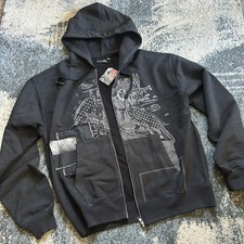 XXL DERSCHUTZE BORO SASHiKO PATCHWORK YKK ZiP UP HOODiE ViNTAGE BLACK ANTHRACiTE picture