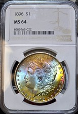 1896 Morgan Silver Dollar NGC MS64 Monster Rainbow Toned Coin SEE VIDEO Toner $1 picture