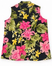 Caribbean Joe & Company Petite Blouse Size Petite L Black Floral Cotton picture
