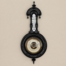 Antique Dutch Black Walnut Aneroid Barometer Thermometer Weather Station c.1890 picture