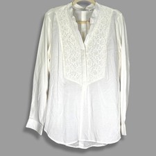 Cato Floral Lace Overlay Front Shirt Long Sleeves High-Low Hem White W Large NWT picture
