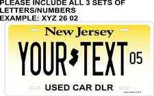 Custom  New Jersey USED CAR DLR License Plate –Personalized Novelty Plate  picture