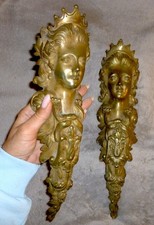 PAIR OF LARGE FRENCH BRONZE/BRASS PEDIMENTS DECORS MOUNTS CARYATID GODDESS  14
