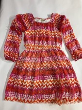 Speechless Girls Pink Orange Chevron Long Sleeve Chiffon Dress Size 12 picture
