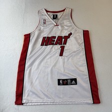 Authentic Adidas Miami Heat #1 Chris Bosh Jersey Mens 48 White Red picture