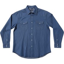 VTG Wrangler Sanforized Blue Denim Men's Pearl Snap Button Western shirt 17.5x35 picture