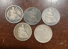 1853 ARROWS RAYS SEATED LIBERTY HALF DOLLAR TYPE COIN LOT 5 DIFFERENT TYPES picture