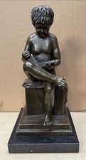 Large Bronze Sculpture of a Seated Boy Reading - Solid Marble Base - 36cm picture