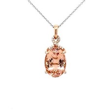 Regal 14x10MM Oval Morganite and Diamond Encrusted Pendant | Rose Gold 14k picture