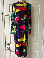 SHEIN SXY Women's Multicolor Abstract Mock Neck Long Sleeve Midi Bodycon Dress L picture