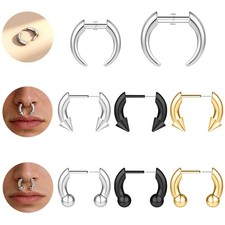 1 Pc 16G Stainless Steel Nose Rings Threadless Push-in Horn Ball Septum Piercing picture