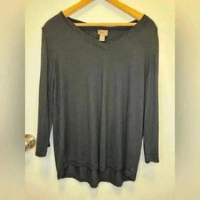 Chico’s women’s black pullover top oversized lightweight knitted v-neck size 3 picture