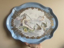 Antique Limoges Jean Pouyat Hand Painted Tray 16”x13” Gold Enamel Cherubs picture
