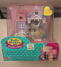 1993 Polly Pocket Pollyville LIGHT UP WEDDING Chapel Church Playset Brand New picture