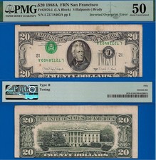1988A $20 Federal Reserve Note PMG 50 Inverted Overprint Error Type II picture