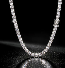 Men's 925 Silver 5mm CZ Tennis Necklace Box Clasp Water-Resistant 18-26