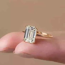 1.5Ct Emerald Simulated Diamond Women's Engagement Ring 14k Yellow Gold Plated picture