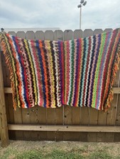 Vintage Handmade Afghan Blanket/throw With Fringe 60x39 picture