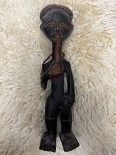 Hand Carved African Wood Figure Standing Male Tribal Art Statue Vintage 15in picture