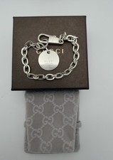 Gucci Trademark Logo 925 Silver Round Tag Bracelet Chunky Chain Full Set 7.5 picture
