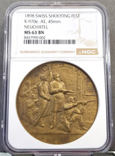 1898 SWITZERLAND SHOOTING FESTIVAL NEUCHATEL NGC MS 63 BN RARE GREAT MEDAL picture