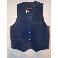 Vintage Don't Stop Classics Blue Leather Suede Vest Men's L Western Snap Button picture