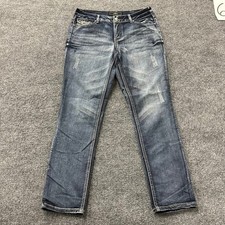 Cato Jeans Womens Size 10 Blue Straight Leg Embellished Distressed Dark Wash picture