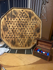 Chinese Checkers Vintage Wooden Board Game w/ Marbles & Storage Box picture
