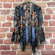 Chicos Kimono Top Womens Large Tropical Floral Animal Print Mesh Shirt Topper picture