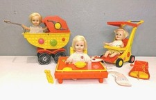 1960s Suzy Cute Dolls Lot of 3 with Stroller, Buggy, Highchair and Swing picture