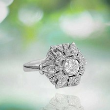 Floral Shape 4 CT Round Cut White CZ Halo Engagement & Wedding Ring 925 Silver. picture