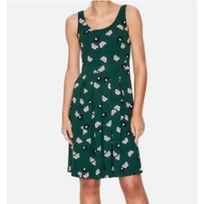 Boden NWT Floral Sleeveless Dress 8L Mod Retro Green Jersey Pleated Fit Flare picture