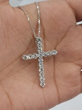 Certified 4 Ct Diamond Cross Pendant 14K White Gold Ovar Excellent Round Cut picture