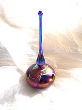 Iridescent Vintage American Hand Blown art glass Signed perfume bottle w stopper picture