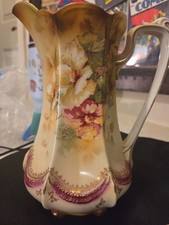 Antique Royal Strehlitz Chocolate Pot Germany Violets Gold Handle picture