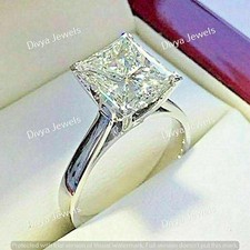 4 CT Princess Cut Moissanite Real 925 Sterling Silver Solitaire Engagement Ring picture