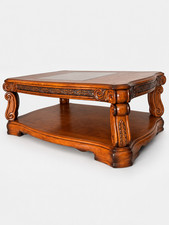 Michael Amini Decorative Carved Wood Coffee Table Glass Top Living Room picture