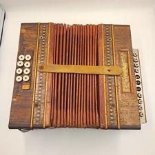 Antique German Diatonic Button Accordion - Wood Case, Steel Reeds picture