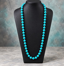Vintage Signed Crown Trifari Turquoise Blue Bead Necklace Gold Tone 30in picture