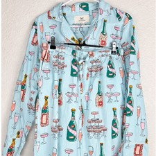 Printfresh Pajama Set S Tall Champagne Bottle Print 100% Organic Cotton Blue PJs picture