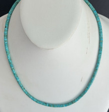 Santo Domingo 4mm Turquoise Heishi  Sterling Necklace 19.5