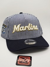 New Era Florida Miami Marlins Striped Denim 9FORTY A-Frame Snapback Hat picture